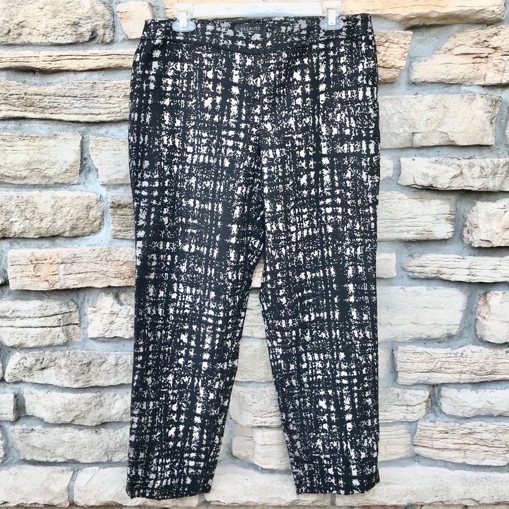 Talbots Petites Black/Cream Textured Ankle Pants